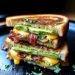 Gegrilltes Sandwich mit Avocado, Speck und Käse