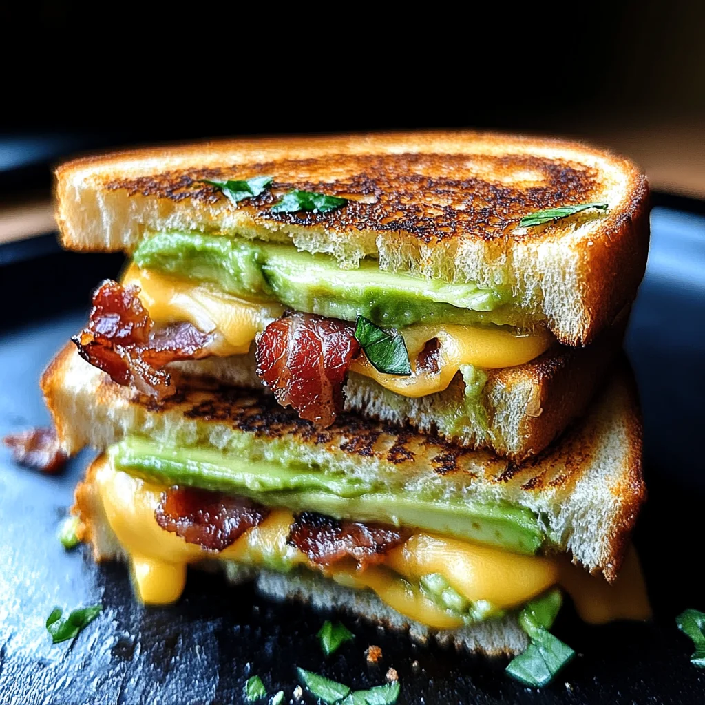 Gegrilltes Sandwich mit Avocado, Speck und Käse